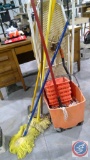 Dust mops, bucket for mop and mop, Folding ironing board.