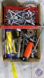 Level, long screwdriver, Irwin Bit, Asst. Screw drivers, sanding wheel, assorted socks, wrench,