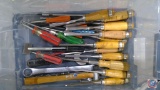 Very nice chisel set, Assorted scewdrivers.