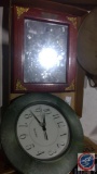 Small framed Mirror, Clock, Hanging pull out mirror.