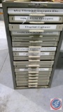 17 drawer tool tower with contents-assorted drill bits, box with scraps of sheet metal