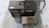 Ammo box with assorted hangers, outlets, washers, 1.8x1.2 metal toolbox with assorted washers &