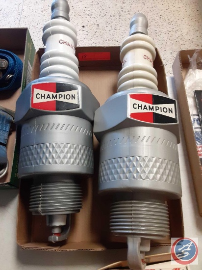 (2) Vintage Champion 22" Spark Plug Plastic Store Display w/hanging eyelet