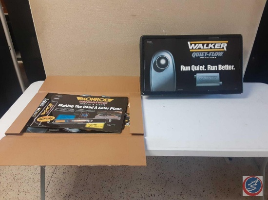 24X10X7 Plastic Walker Quiet-Flow Mufflers sign, Monroe Sensatrac shocks & struts plastic signs.
