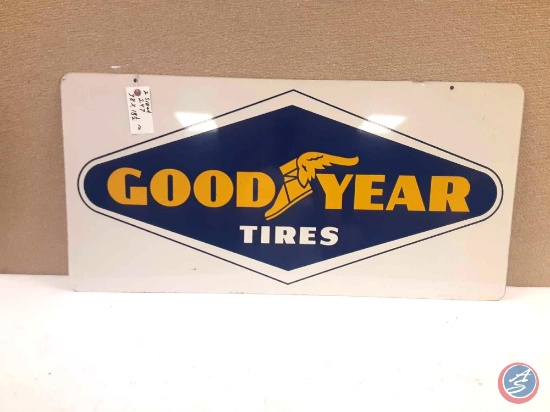 Good Year Tires 2 sided painted metal sign 38x181/2.