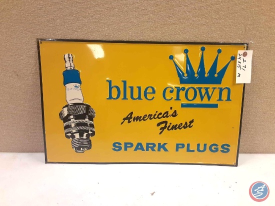 Blue Crown Americas Finest Spark Plugs... Painted Metal sign 24x15.