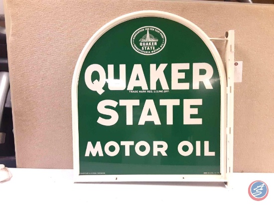 Quaker State Motor Oil Two Sided Painted Metal Sign 28 1/4 x 30.