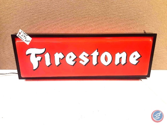 Firestone Lighted Plastic sign two sided 36x12x6.