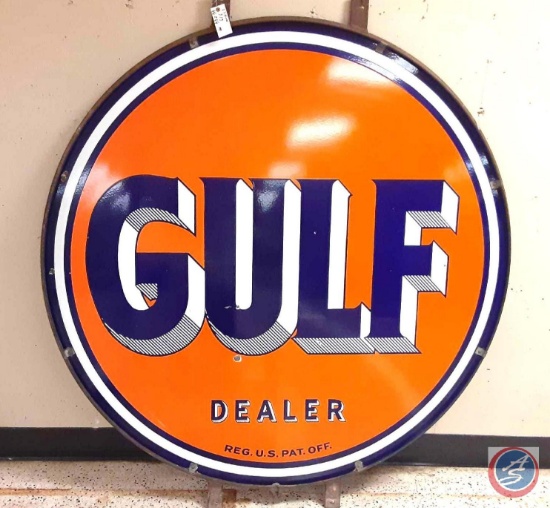 Gulf Dealer Two Sided Metal Porcelain Sign 66 x 66