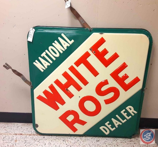 National White Rose Dealer two sided Metal Porcelain Neon sign (neon tubes is removed) 48" x 48"