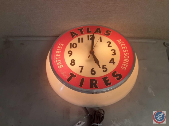 Light up Atlas Tires Clock 17x17x5 .