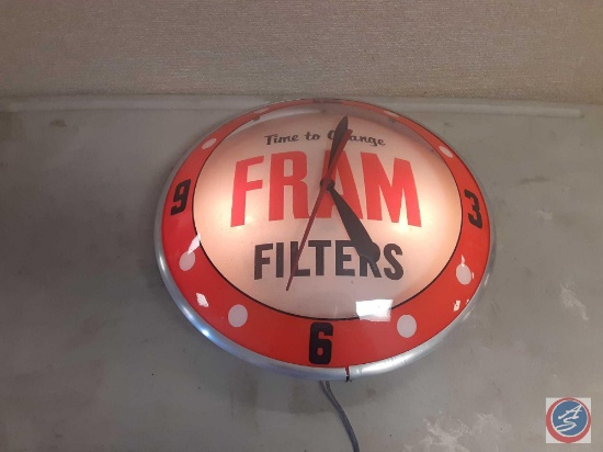 Light Up Fram Filters Clock 15x15x4.