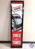 Hood Tires and Tubes Painted Metal sign 17 1/2 X 70.