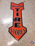 National Tire Stores Two sided... Metal Porcelain Sign 241/2x641/2.