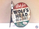 Ask for Wolf's head two sided Painted metal sign 17x22.