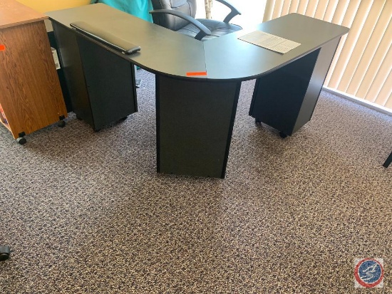 L shape nail desk with locking cabinet