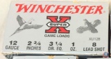 AMMO; Winchester (125 Rounds) 12 Gauge Super X game loads, 8 lead Shot XU128, SB1442