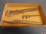 (1) Vintage Pipe Wrench (No Markings), (1) Vintage Wrench (No Markings, (1) Vintage Pipe Wrench Ford