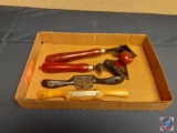 (1) Flat of assorted vintage hand tools; (1) Box Scraper Plane NO. 70; (1)Stanley no 82 scraper;