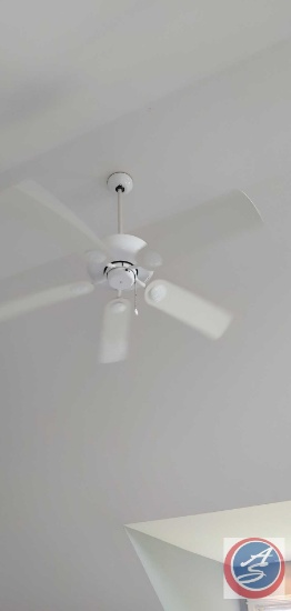 White ceiling fan, 4 inserted cam lights, 1-flourecent light