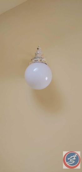 Light Fixture round frosted white globe with antique holder.