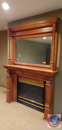 Fireplace w/mirror, decorative wood facing and mantel, fireplace insert 40" wide x 34" tall, mirror