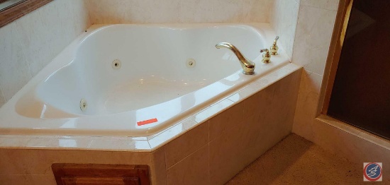Whirlpool bathtub w/gold faucets - 57" wide x 48" front to back x 20" deep, 2 Gold plated robe and