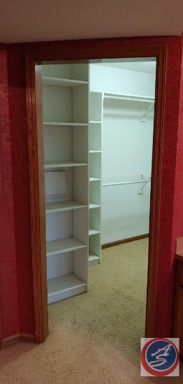 Oak door jam with casing 35"x83" , 6 shelf shoe or clothes rack 28"wx95"Hx12" D, (6) shelf shoe or