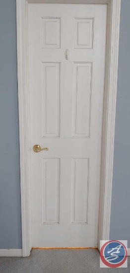 2' 0 Right Swing Solid core 6 panel white door with full length mirror on back of door. Casing and