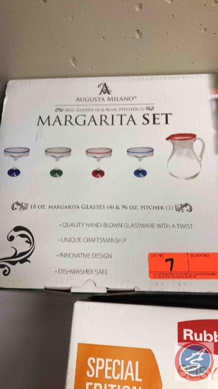 (1) Margarita Set , (1) Rubbermaid Special Edition 38 pc, Pfaltzgraft Tea Rose Anniversary Tea Set.