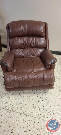 Brown Leather looking Recliner made of Polyester Fiber Made by Action Industries.