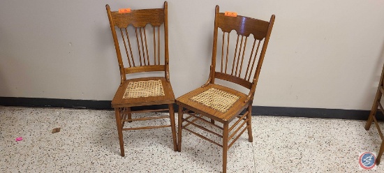 {{2X$BID}} (2) High back Wood Dining room Chair with Cane Seats