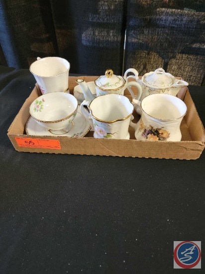 (1) Flat of assorted Vintage China items; Tea Pots, Gravy Boat and Ladle, tea cups etc....