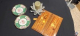 (2) Three Crown China Plates made in Germany, Candle in a Crystal Hand Crafted Candle holder by