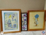 (1) Framed Picture of Butterfly's, (1) Holly Hobbie Framed Picture, (1) Framed Bird Picture. Approx