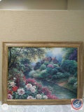 (1) Cottage with Garden and Stream Framed Picture; (1) Deer Picture. Approx measurements; 11 1/4