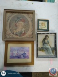 (1) Framed Belgium Tapestry...approx measurements; 12 3/4