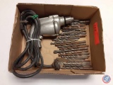 Unknown 1/2 Electric Drill w/Assorted Bits