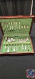 (1) Wood Box full of Rogers Silver plate Silver Pattern Silverware, by Oneida Ltd. Silversmith's...
