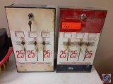 (2) Vintage Stamp Machines (white top has key, red top has NO key)