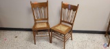 {{2X$BID}} (2) High back Wood Dining room Chair with Cane Seats