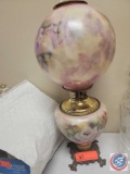 (1) Antique Oil Lamp Hand Painted.