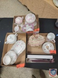 (3) Flats of assorted items to many to list; Tea Cups and Saucers, Serving platter, Sugar Bowl,