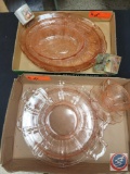 (2) Flats of assorted Items; Glass serving plates; tea cup and saucer, misc items.