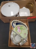 (1) Flat (1) Box of assorted items to many to list; (1)...Vintage Wrought Farber Shlevin Pastry Bowl
