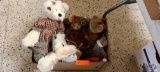 Assortment of stuffed animals, teddy bears, fall decor and Christmas pillow