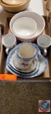 Assortment of different mixing bowls, plates and a wash bowl and pitcher....