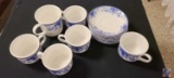 Blue and white dinner set, with gravy bowl, wash bowl and pitcher.......