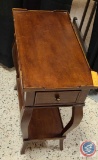 Wood End table one drawer, bottom shelf approx measurements are : 22DX24HX12W.