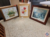 lot of misc 3 pc framed photos flowers in basket... measuring approx... 30x 25 5 pc tulips photo...